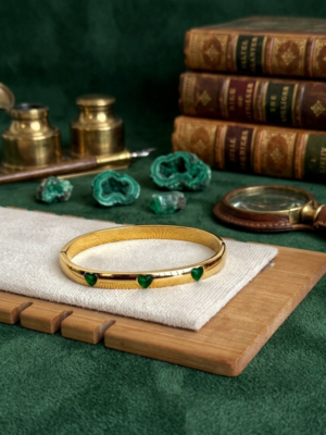 Emerald Heart Enchantment: Gold-Tone Hinged Bangle